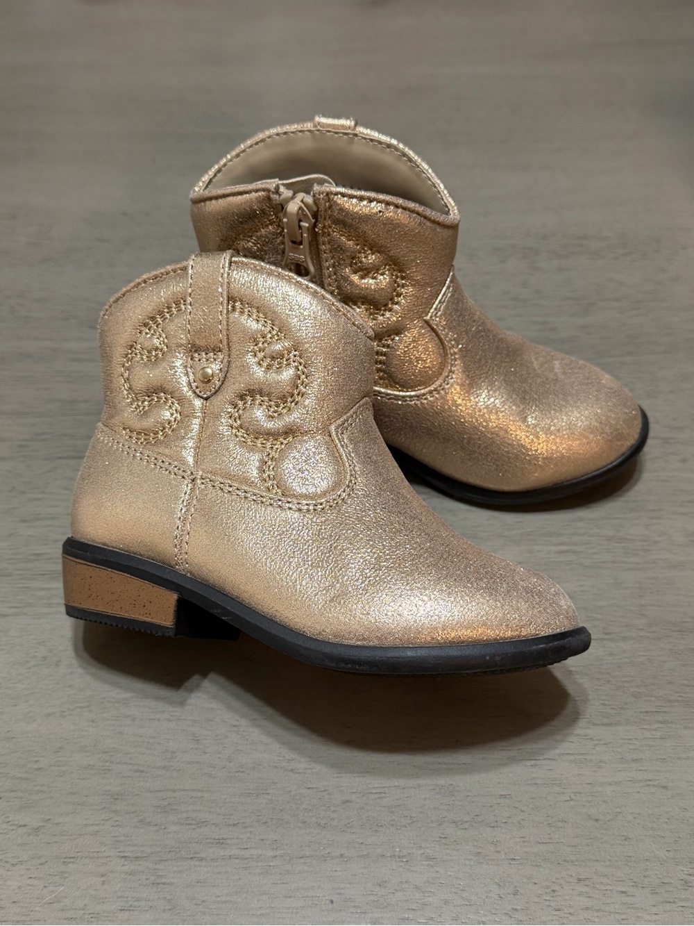 Gold Sparkle Metallic Toddler Cowgirl Ankle Boots Size 8 NWOT